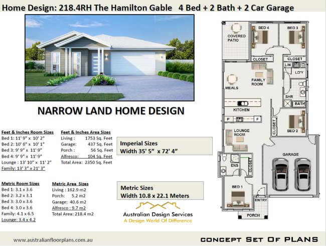 4 bedroom narrow land house plan